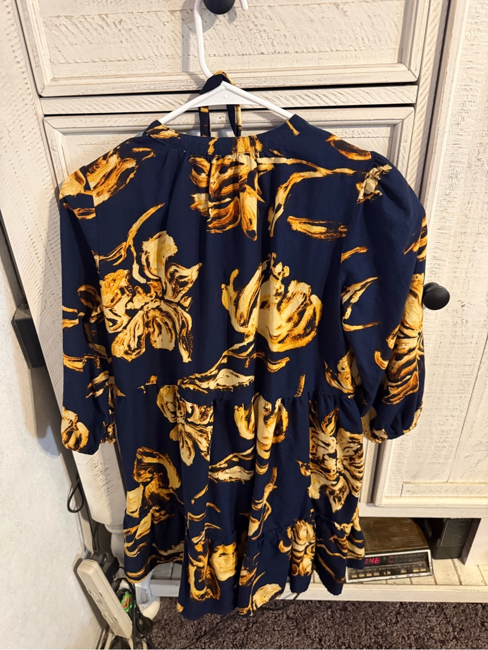 Time and Tru Navy Midi Dress with Yellow Floral Print